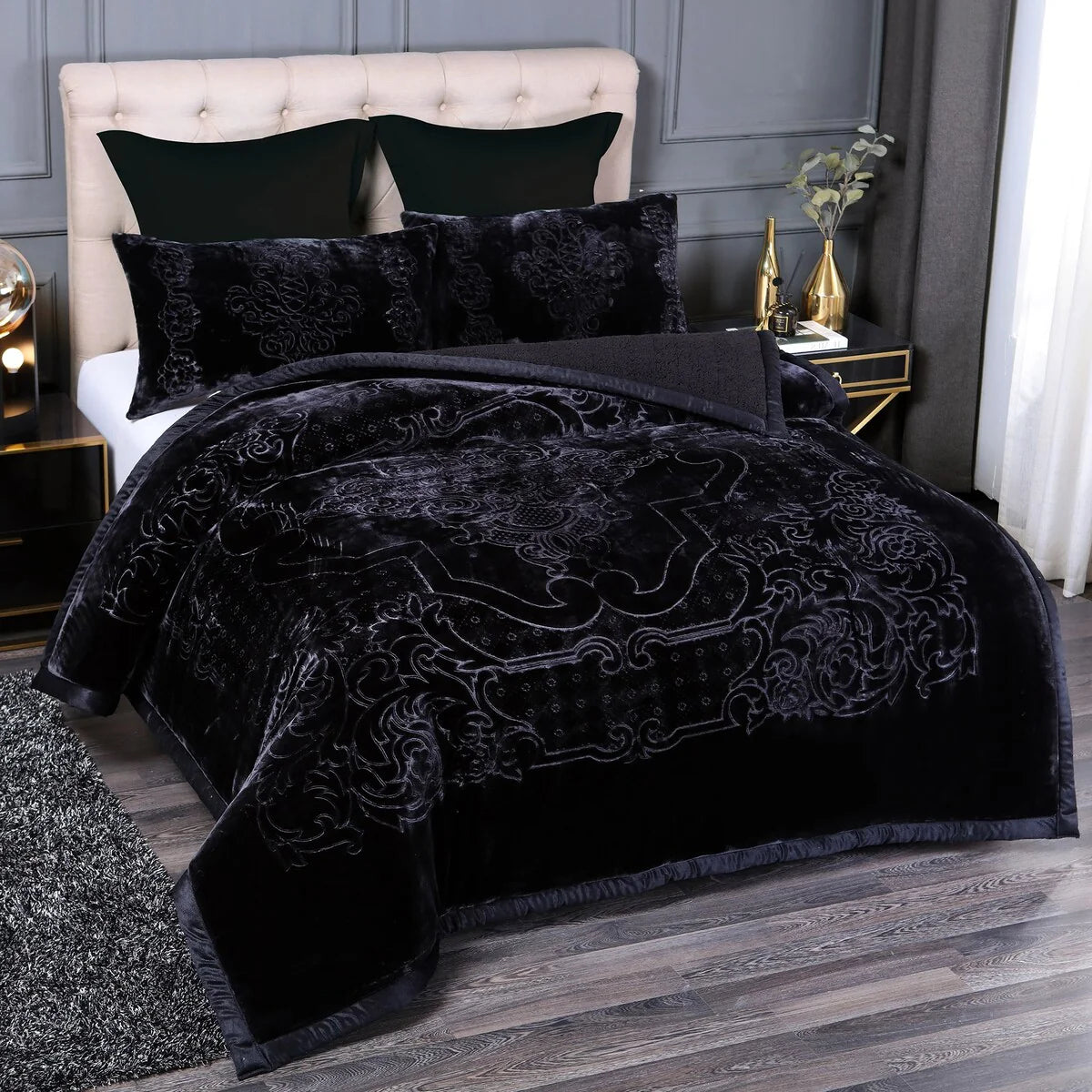 Ultra Plush Printed 3-piece Sherpa Borrego Comforter Set