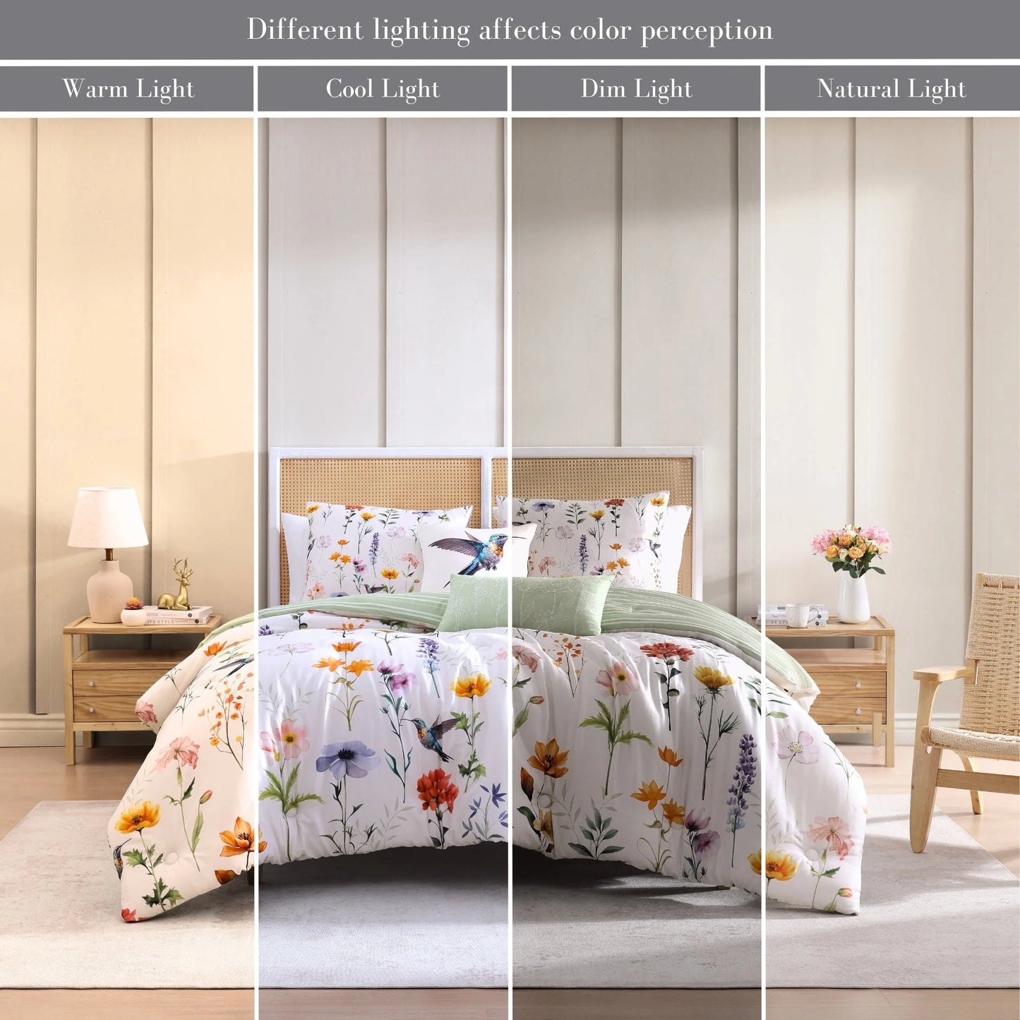 Bebejan Fresh Cut Flowers 200 Thread Count 100% Cotton Sateen 5 Piece Reversible Comforter Set