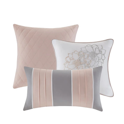 Madison Park Brianna Grey/ Peach Cotton Sateen Printed Comforter Set