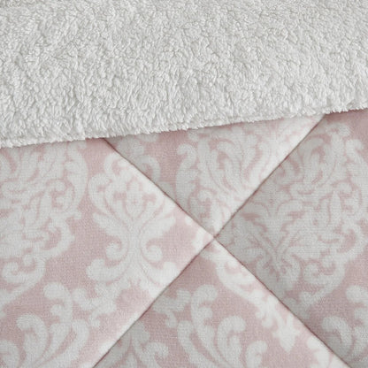 CEDAR COURT Hyde Damask Blush Pink 3-Piece Ultra Plush/Sherpa Comforter Set
