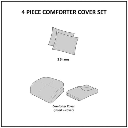 Adalyn 4 Piece Cotton and Rayon from Bamboo Blend Waffle Weave Comforter Cover Set w/removable insert by Clean Spaces