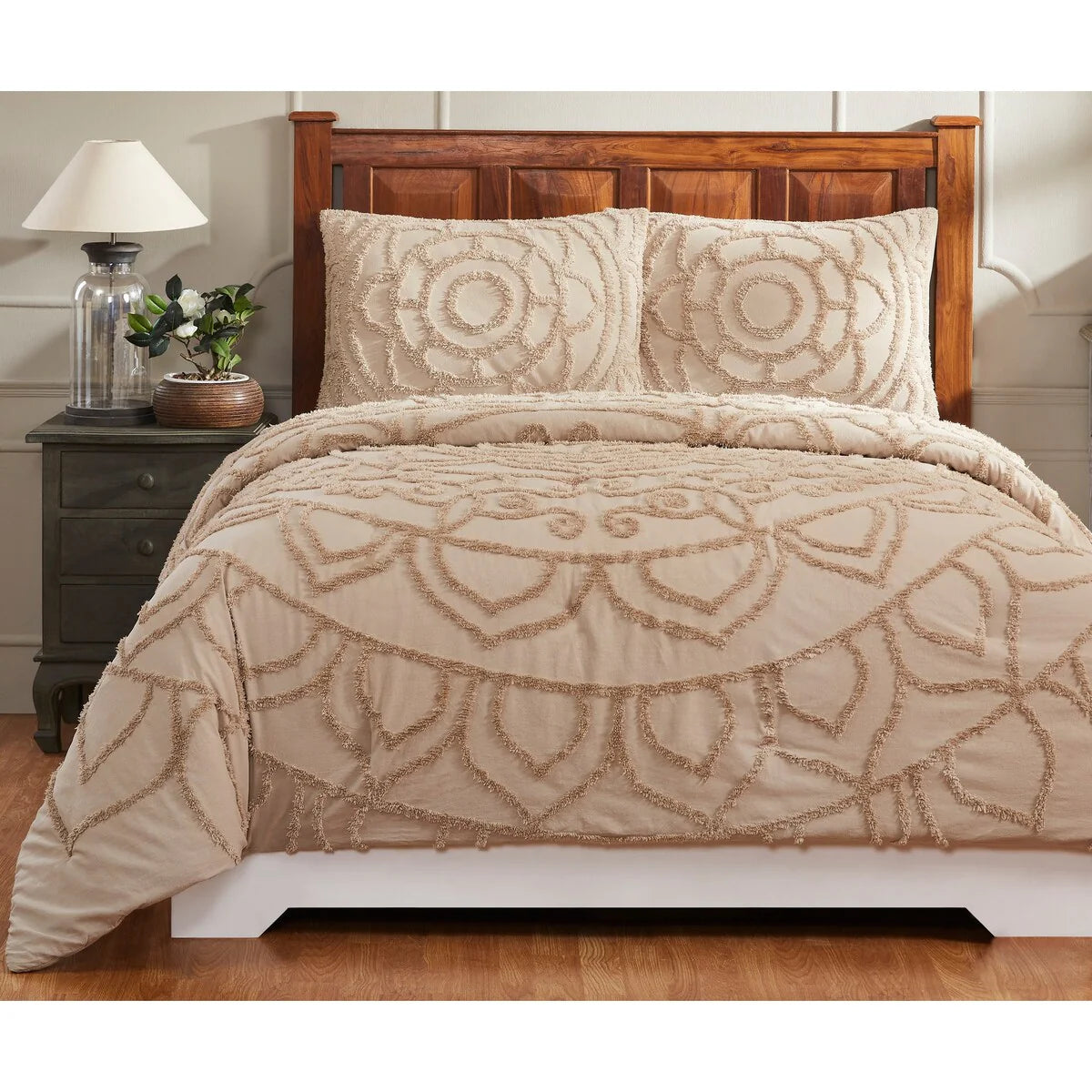 Better Trends Cleo Comforter Set 100% Cotton Tufted Floral Design Soft Plush Chenille Machine Washable Tumble Dry