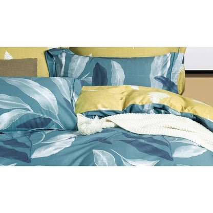 Linette Blue/White Banana Leaves 100% Cotton Reversible Comforter Set