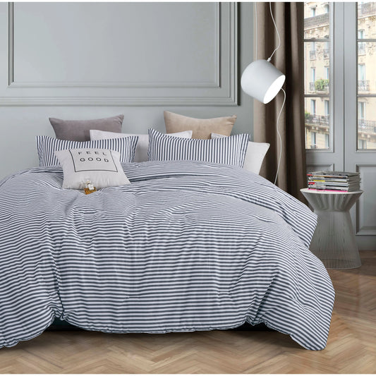Bergen Blue White striped 100 % Cotton Comforter Set