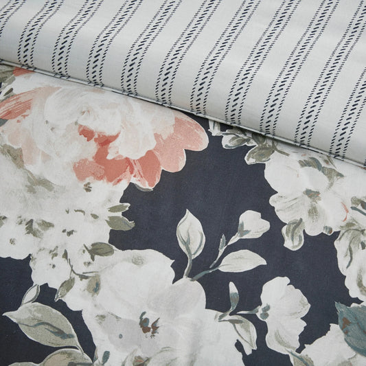 Madison Park Kalina Dark Blue 8 Piece Cotton Printed Reversible Comforter Set