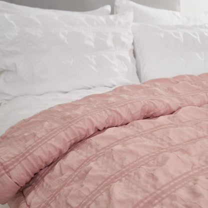 3-Piece Seersucker Bubble Ruffled Chic Textured Comforter Set, Lightweight Bedding Set