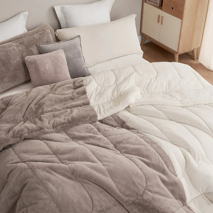 Opposites Attract? - Coma Inducer? Oversized Comforter Set - Plush Brown Bear + Cooling Beige Cream