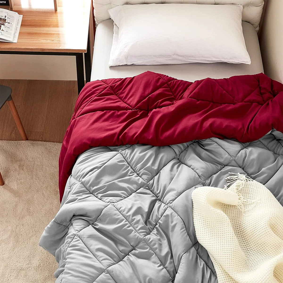 Ultimate Gray/Scooter Red Reversible Full Comforter - Oversized Full XL Bedding