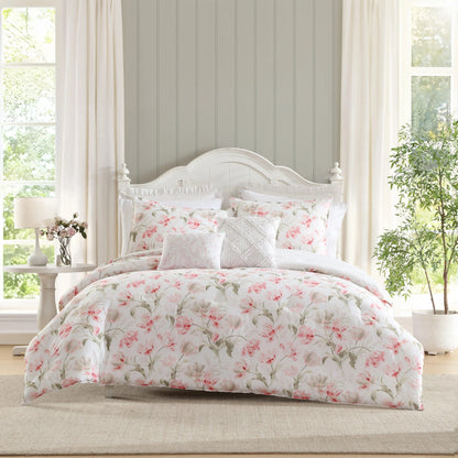 Laura Ashley Gosford Cotton Reversible Pink Comforter Bonus Set