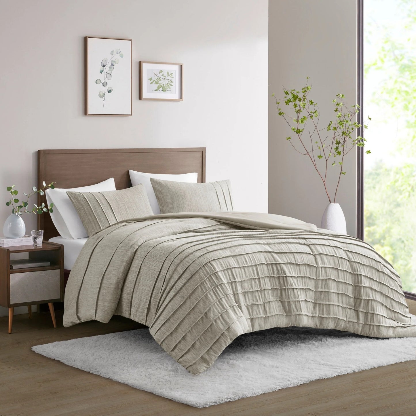 Beautyrest Maddox 3 Piece Striated Cationic Dyed Oversized Comforter Set with Pleats