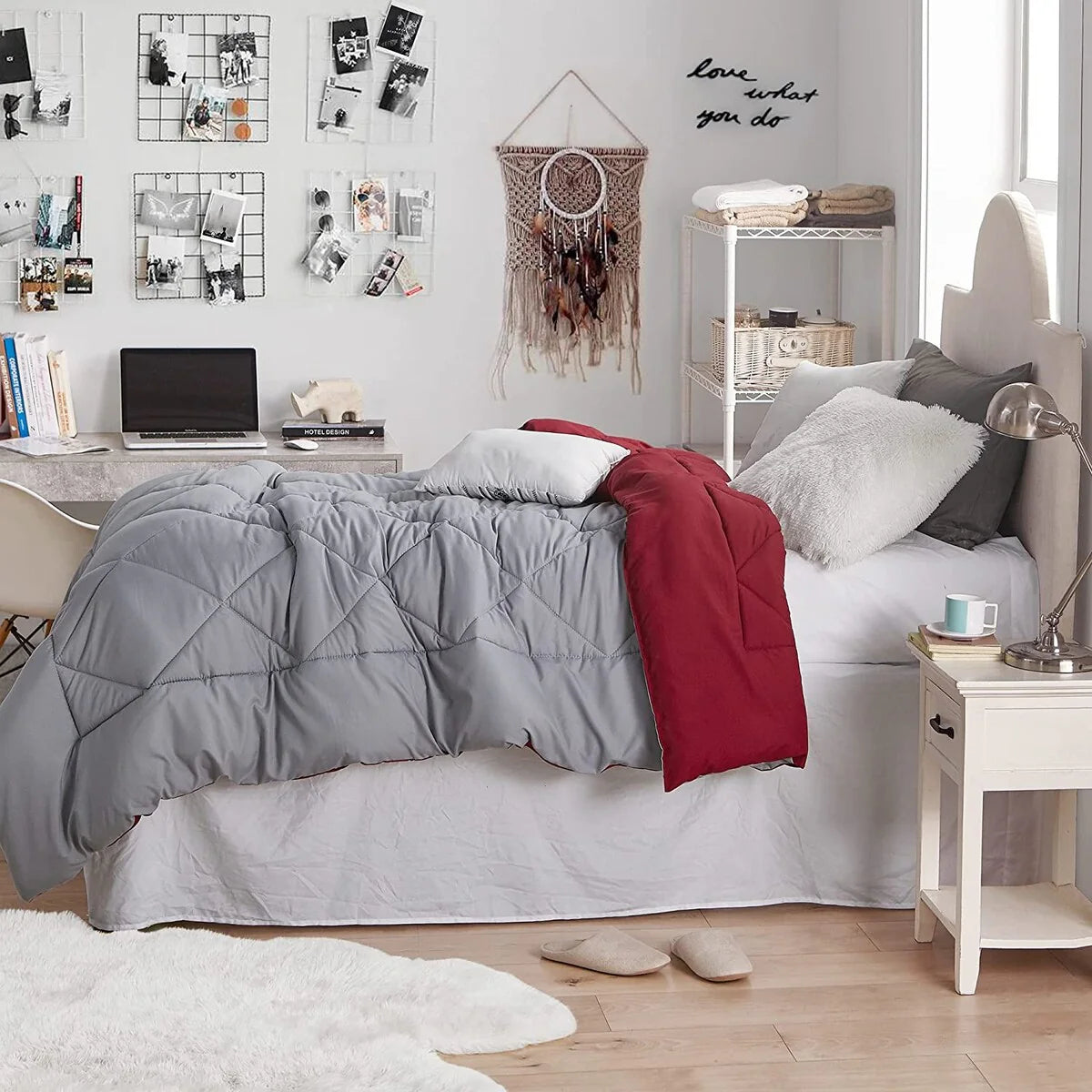 Ultimate Gray/Scooter Red Reversible Full Comforter - Oversized Full XL Bedding