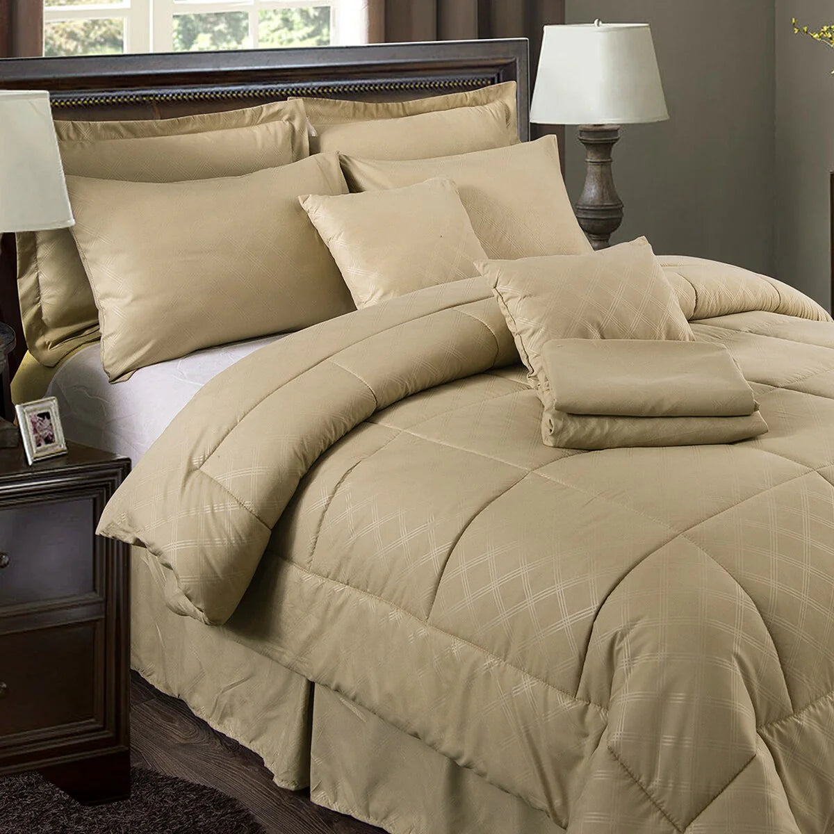 Taupe Plaid Comforter Set