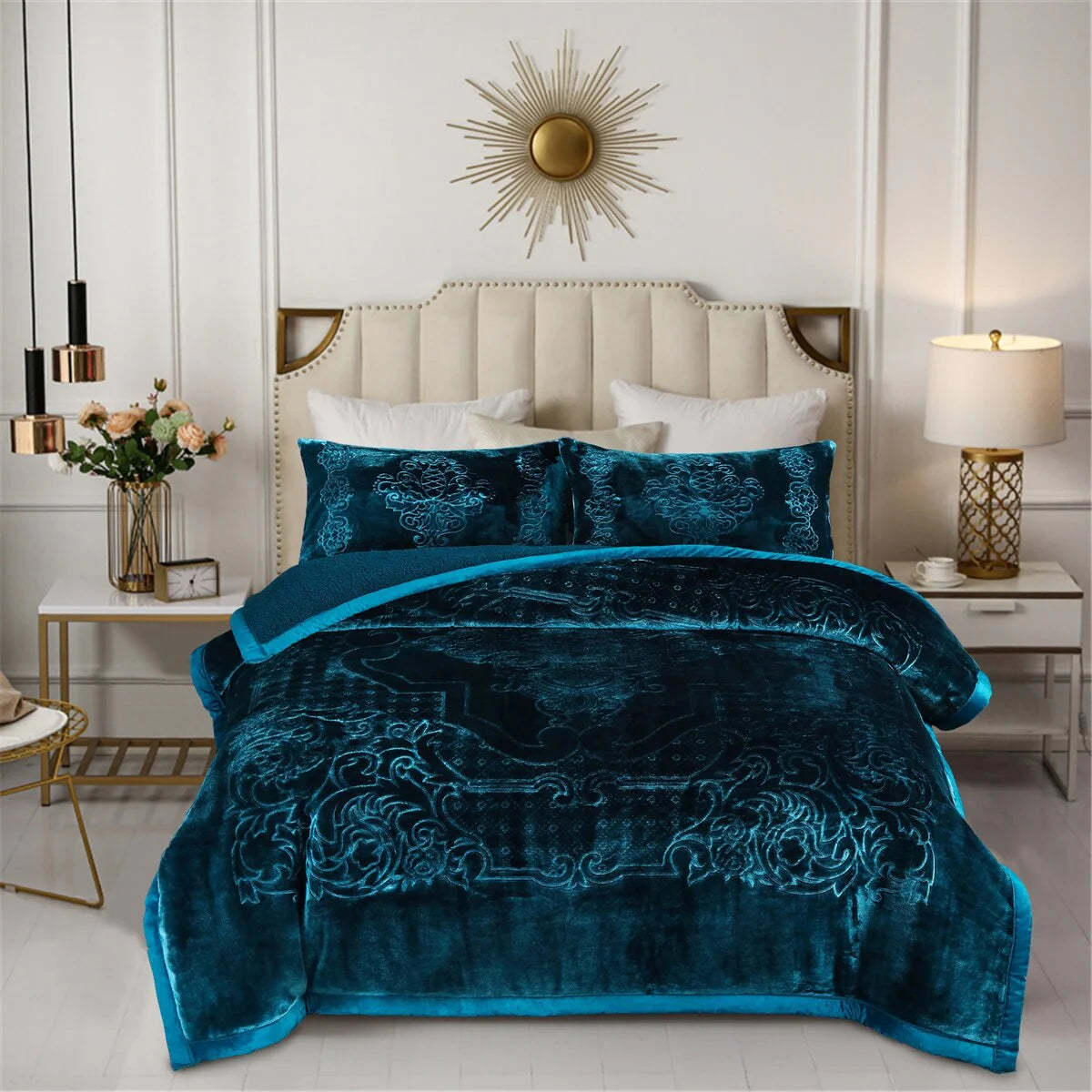Solid Micromink Sherpa Comforter Bed Set