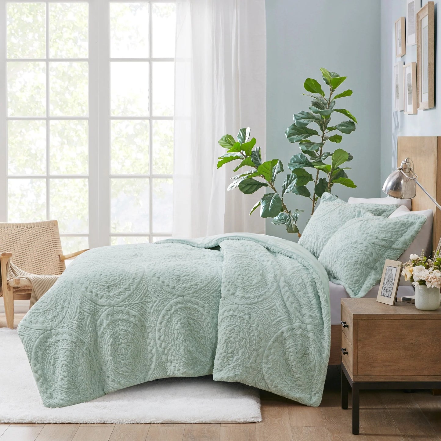 Madison Park Nova Embroidered Medallion Faux Fur Plush Comforter Set