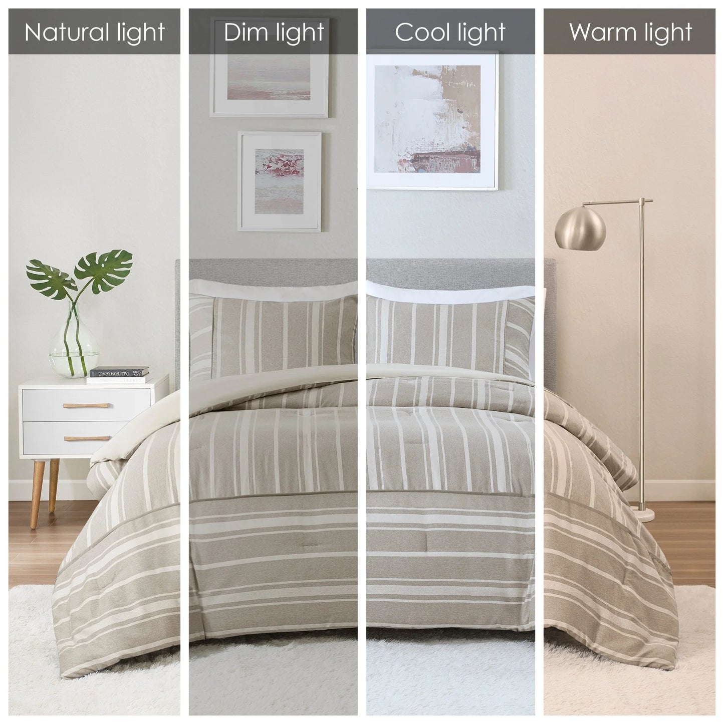 Beautyrest Kent 3 Piece Striped Herringbone Oversized Comforter Set
