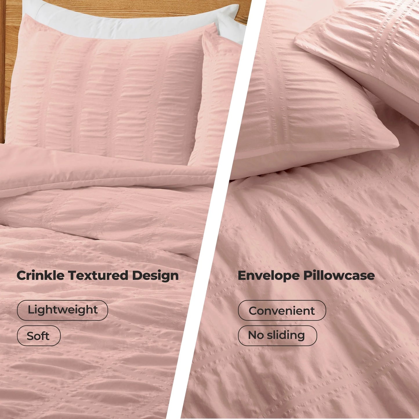 3-Piece Seersucker Bubble Ruffled Chic Textured Comforter Set, Lightweight Bedding Set