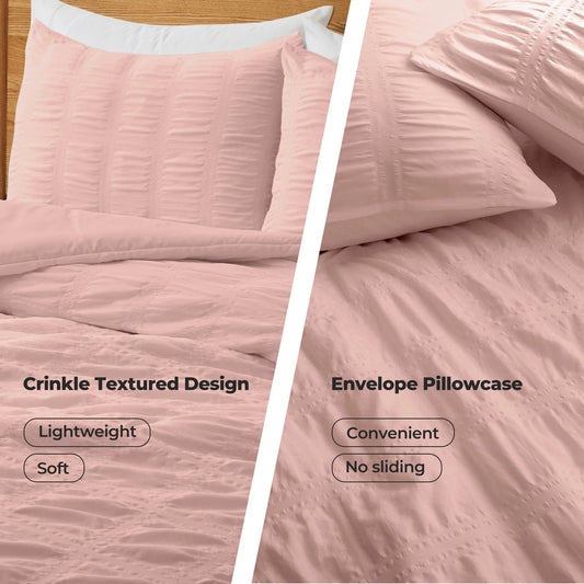 3-Piece Seersucker Bubble Ruffled Chic Textured Comforter Set, Lightweight Bedding Set