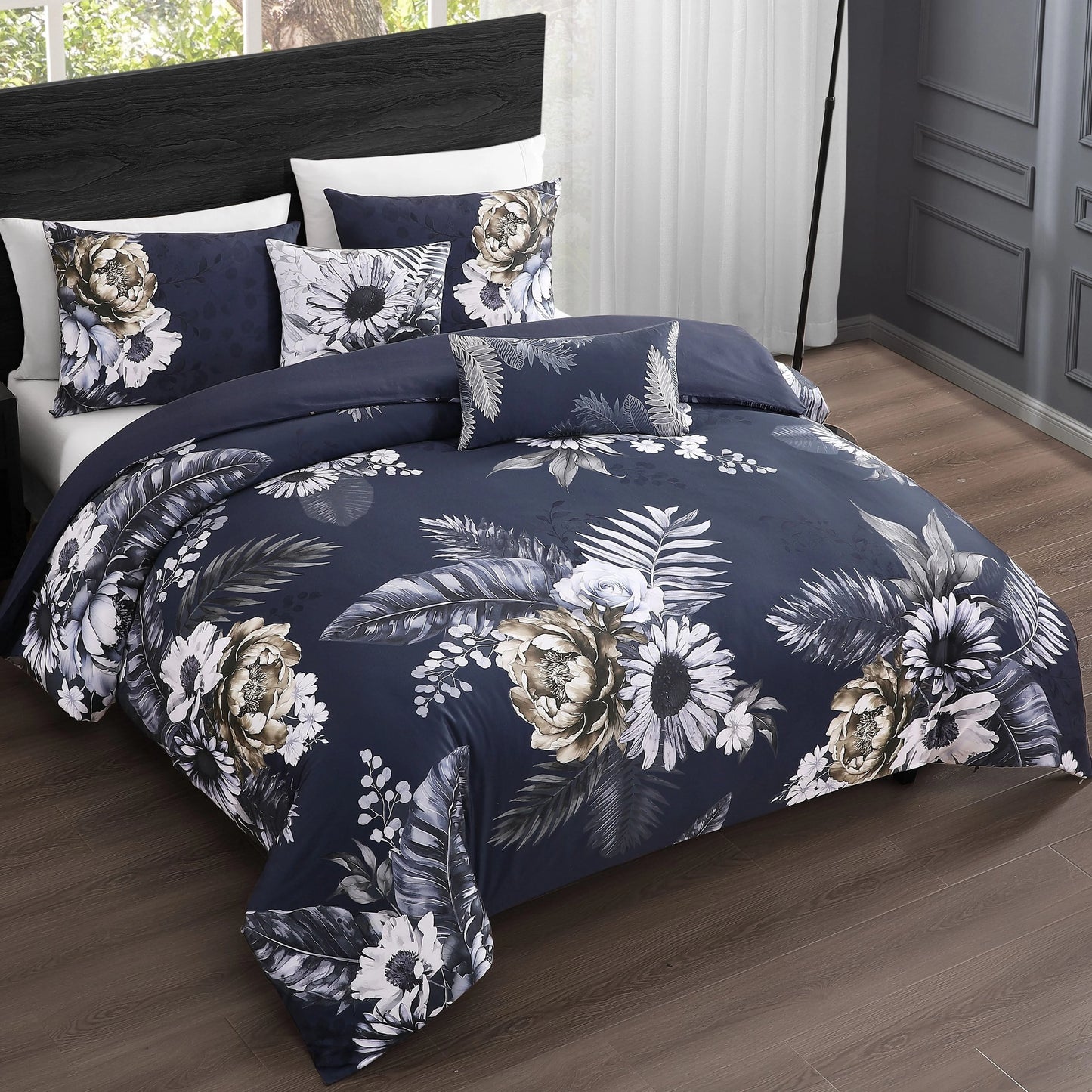 Bebejan Forget Me Not 100% Cotton Sateen 5-Piece Reversible Comforter Set