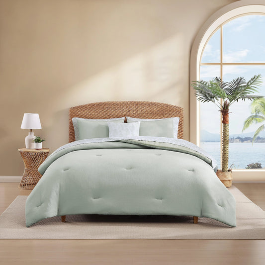 Tommy Bahama Seersucker Solid Reversible 8 Piece Comforter Bonus Set
