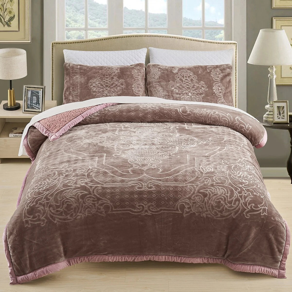 Ultra Plush Printed 3-piece Sherpa Borrego Comforter Set