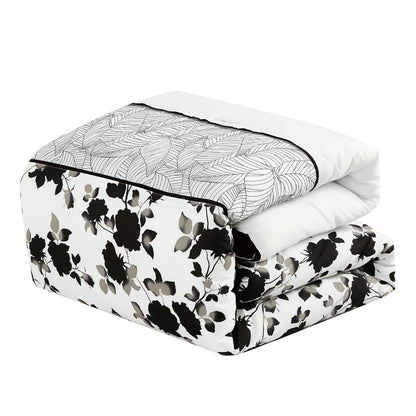 Shatex Kona 7 Pieces Ink Wash Flowers Bedding Comforter Set All-season Reversible Bed in a Bag