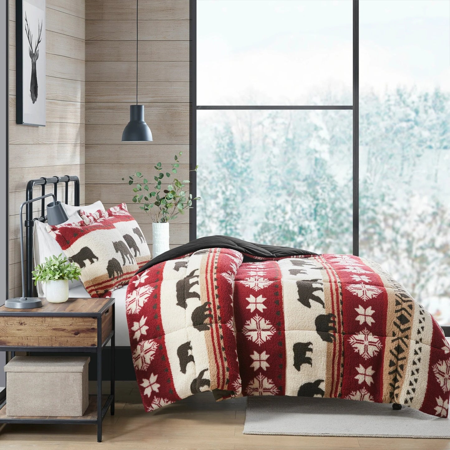 Woolrich Tunbridge Red/Black Print Sherpa Comforter Set