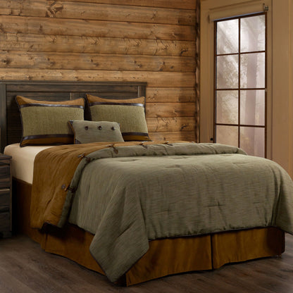 Paseo Road Highland Lodge Olive Brown Rustic Bedding 5 Piece Comforter Set with Bed Skirt, Shams, & Accent Pillow
