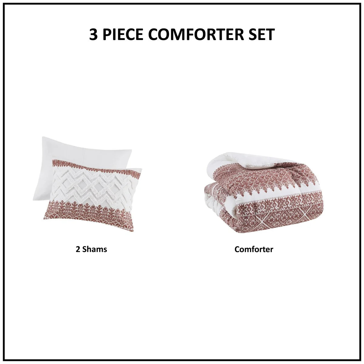 INK+IVY Mila Auburn 3 Piece Cotton Comforter Set with Chenille Tufting
