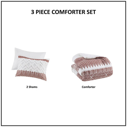 INK+IVY Mila Auburn 3 Piece Cotton Comforter Set with Chenille Tufting