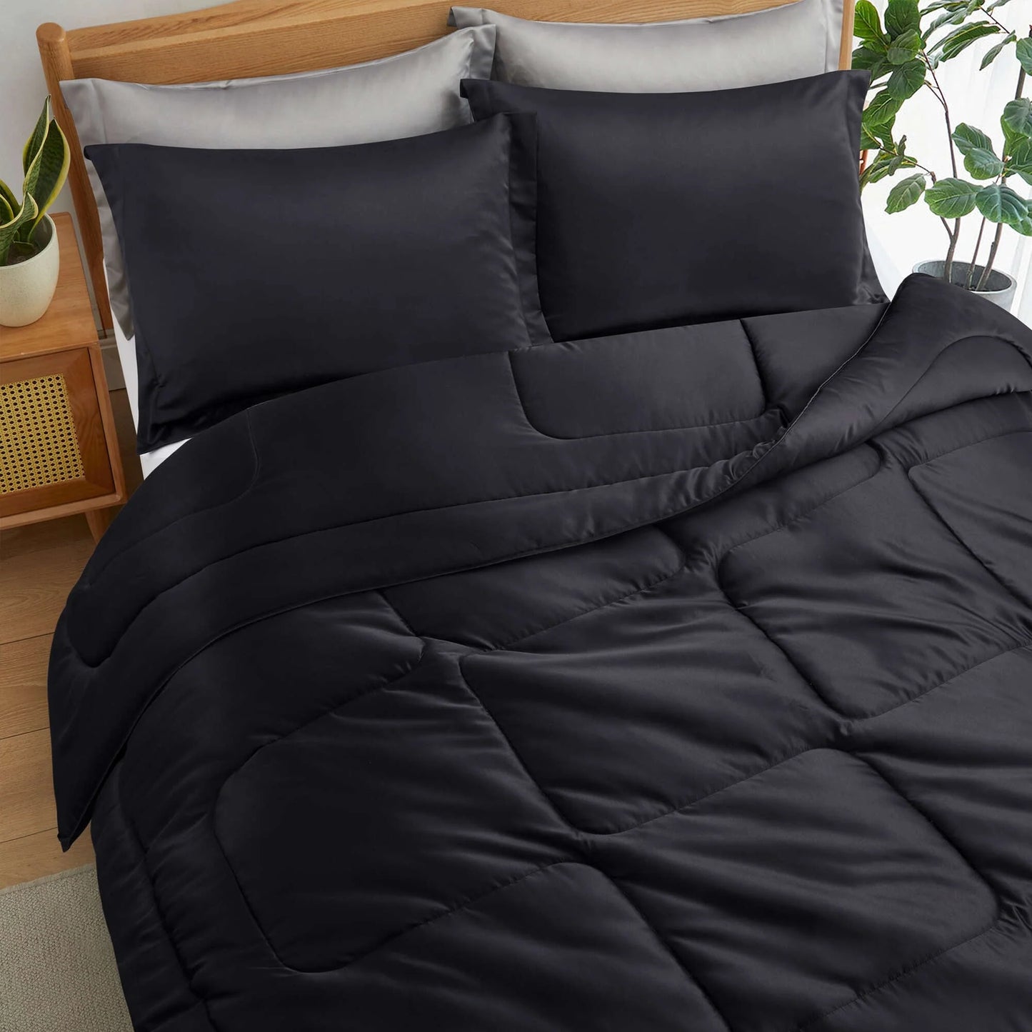 3 Piece Reversible Silky Luxury Soft Satin Comforter with 2 Satin Pillowcases