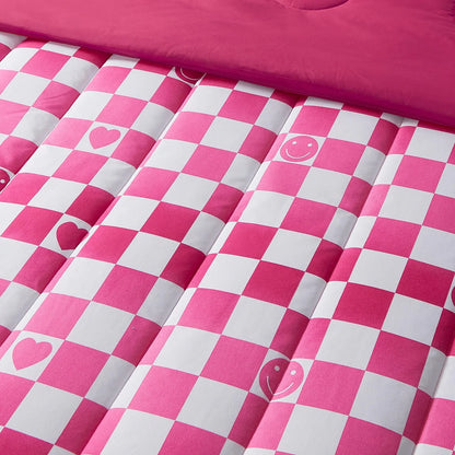 ALEX + BELLA Checkerboard Hearts Hot Pink Ultra Soft Microfiber Comforter Set