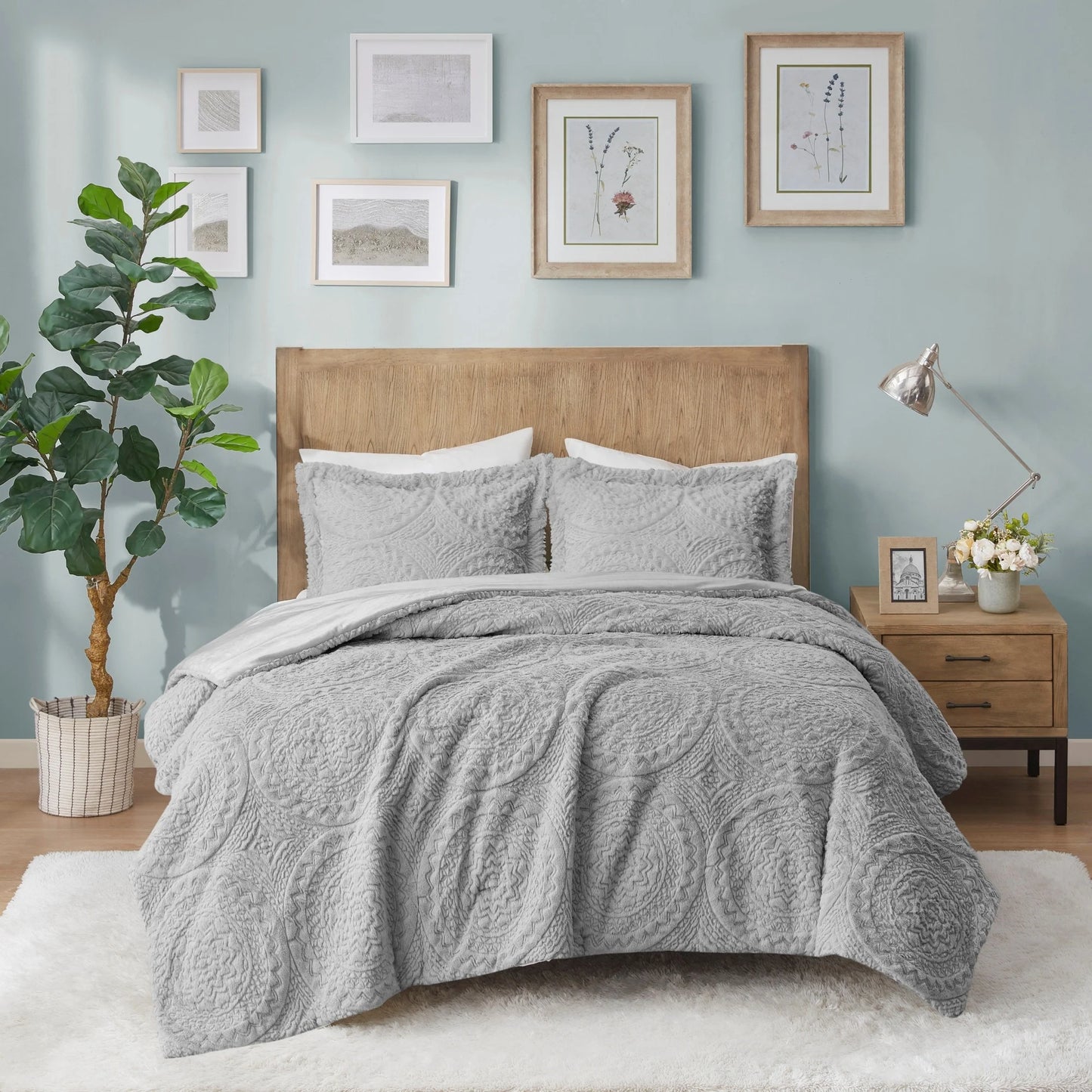 Madison Park Nova Embroidered Medallion Faux Fur Plush Comforter Set