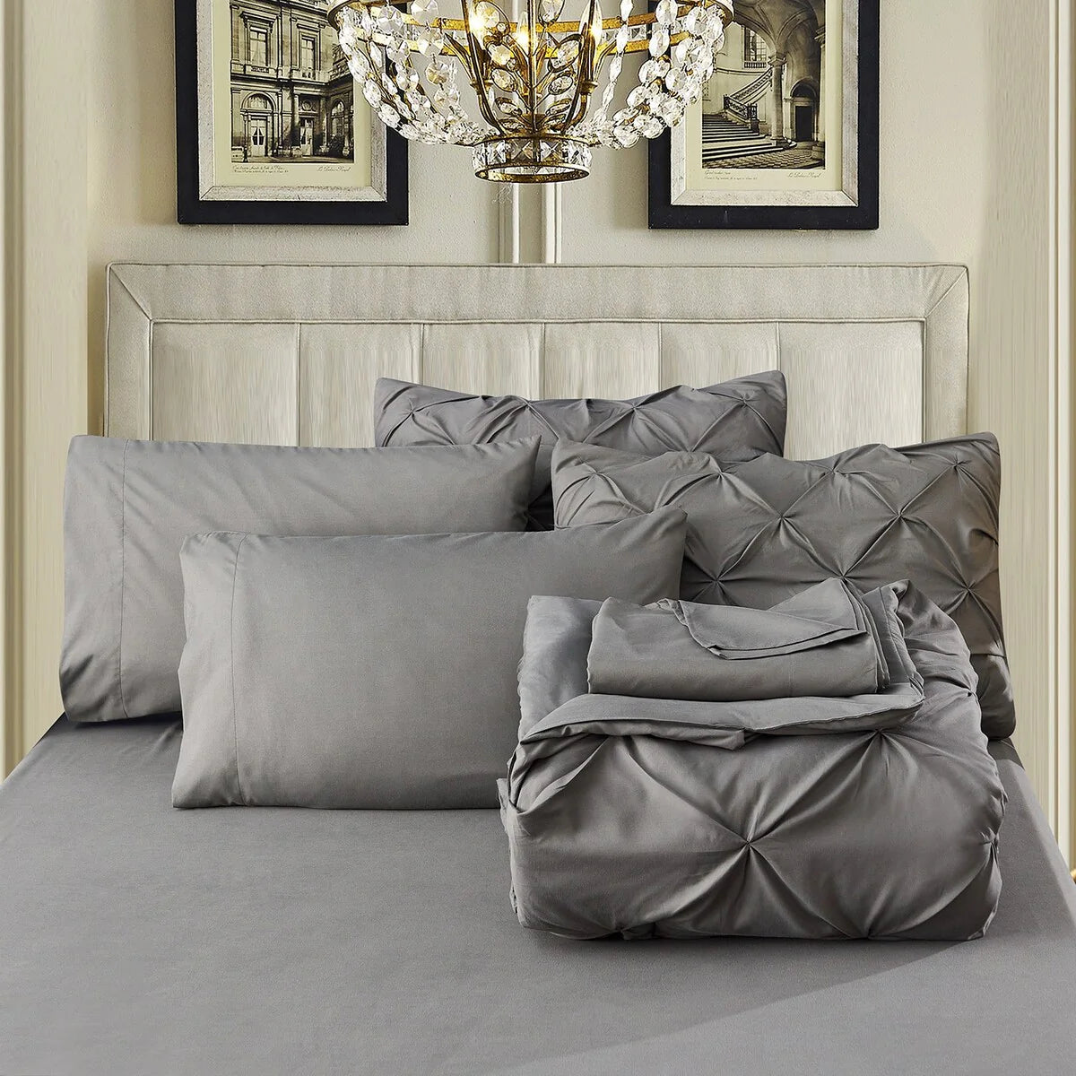 8-piece Pinch Pleated Bed-in-a-Bag Down Alternative Comforter Set