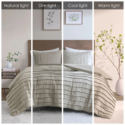 Beautyrest Maddox 3 Piece Striated Cationic Dyed Oversized Comforter Set with Pleats