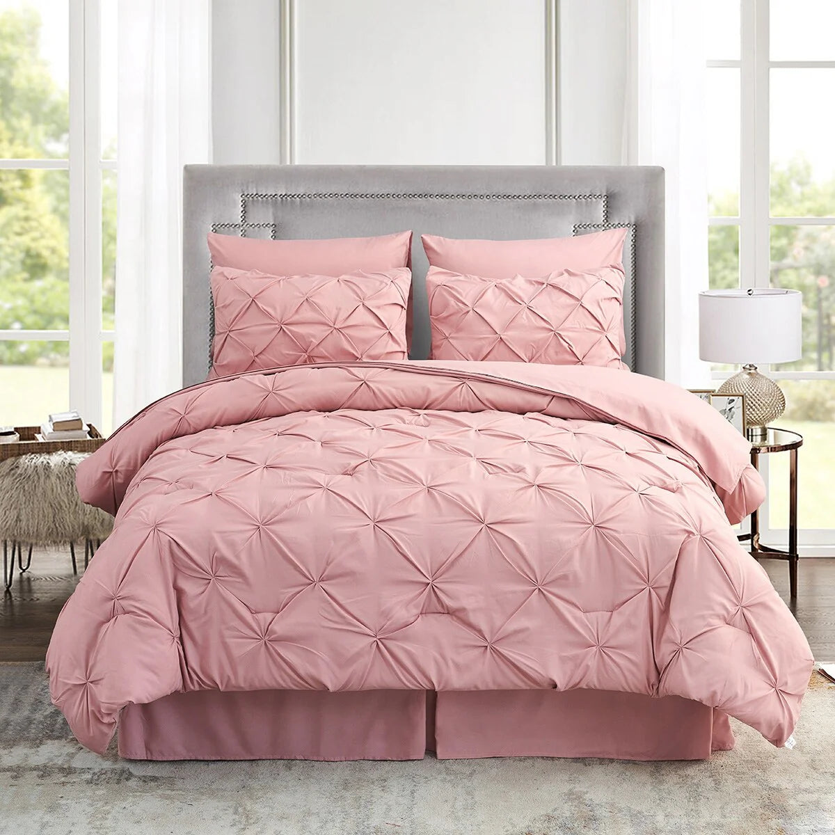 8-piece Pinch Pleated Bed-in-a-Bag Down Alternative Comforter Set