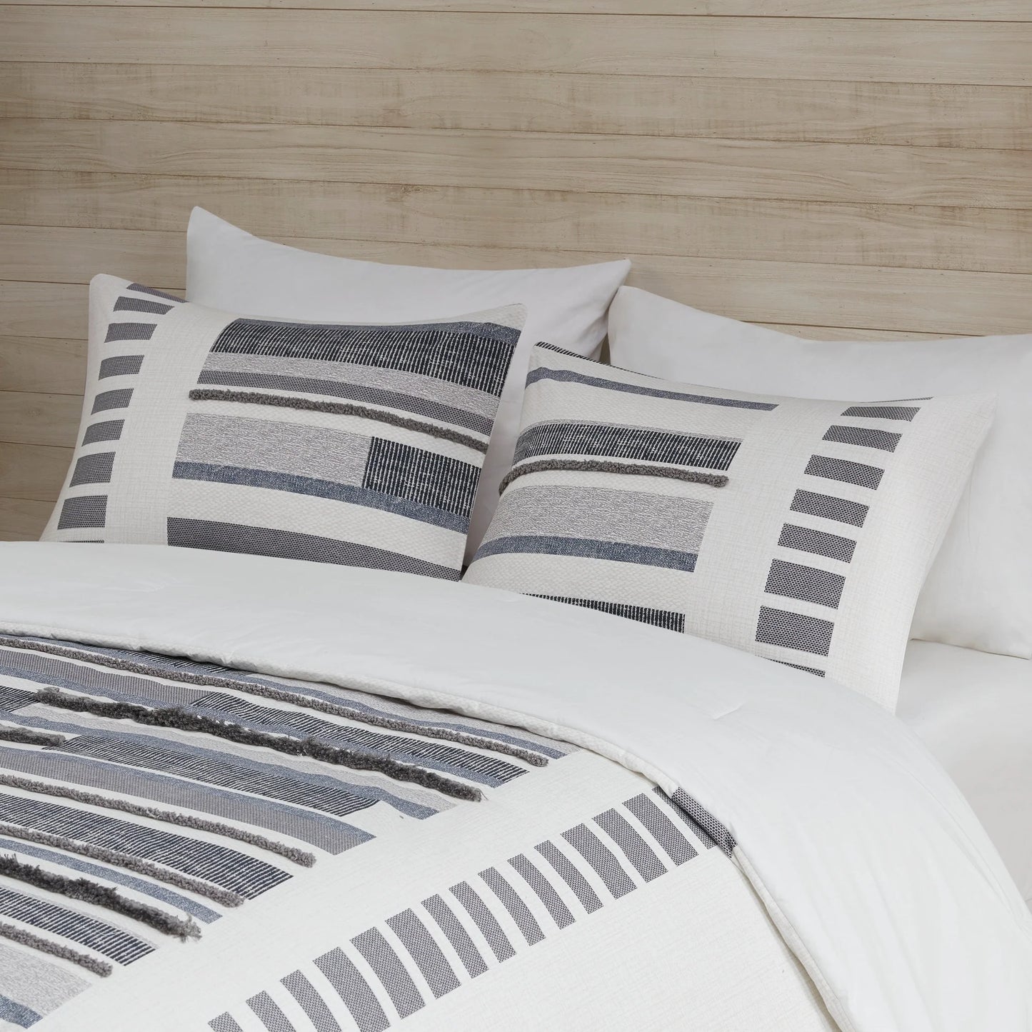 INK+IVY Serena 3 Piece Cotton Printed Comforter Set w/trims Navy