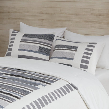INK+IVY Serena 3 Piece Cotton Printed Comforter Set w/trims Navy