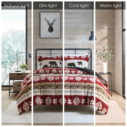 Woolrich Tunbridge Red/Black Print Sherpa Comforter Set