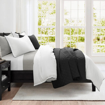 Lush Decor Hampton Double Flange Embroidered Contrast Edge Comforter 3 Pieces Set
