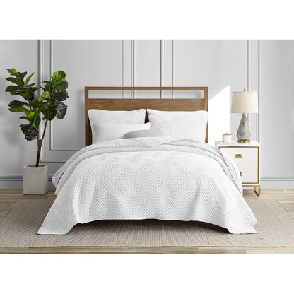 Garment Wash Grid Stitched Ultra Soft Microfiber 3-Piece Quilt Set