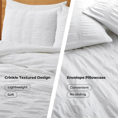 3-Piece Seersucker Bubble Ruffled Chic Textured Comforter Set, Lightweight Bedding Set