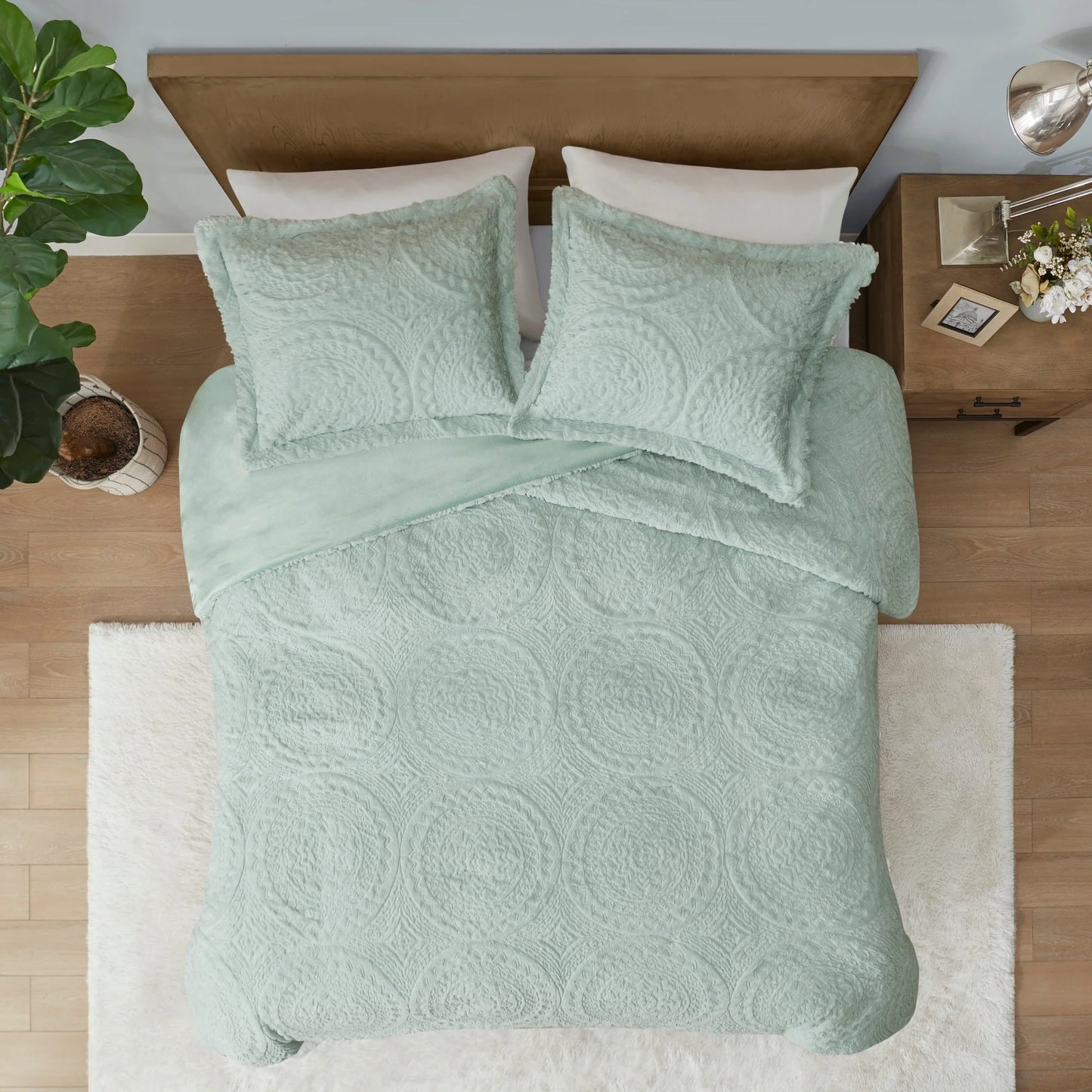 Madison Park Nova Embroidered Medallion Faux Fur Plush Comforter Set