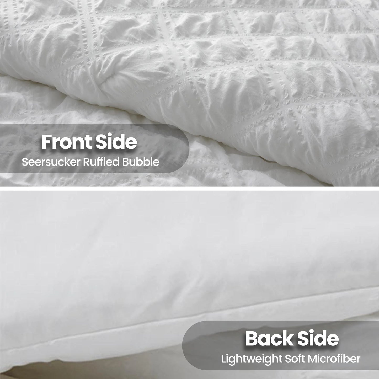 3-Piece Seersucker Bubble Ruffled Chic Textured Comforter Set, Lightweight Bedding Set