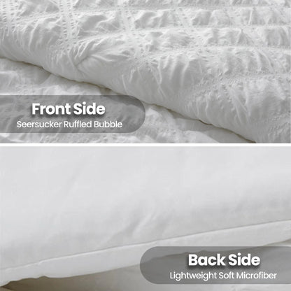 3-Piece Seersucker Bubble Ruffled Chic Textured Comforter Set, Lightweight Bedding Set
