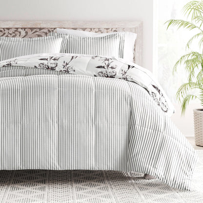 Becky Cameron Vintage Magnolia Stripe Pattern Reversible Comforter Set