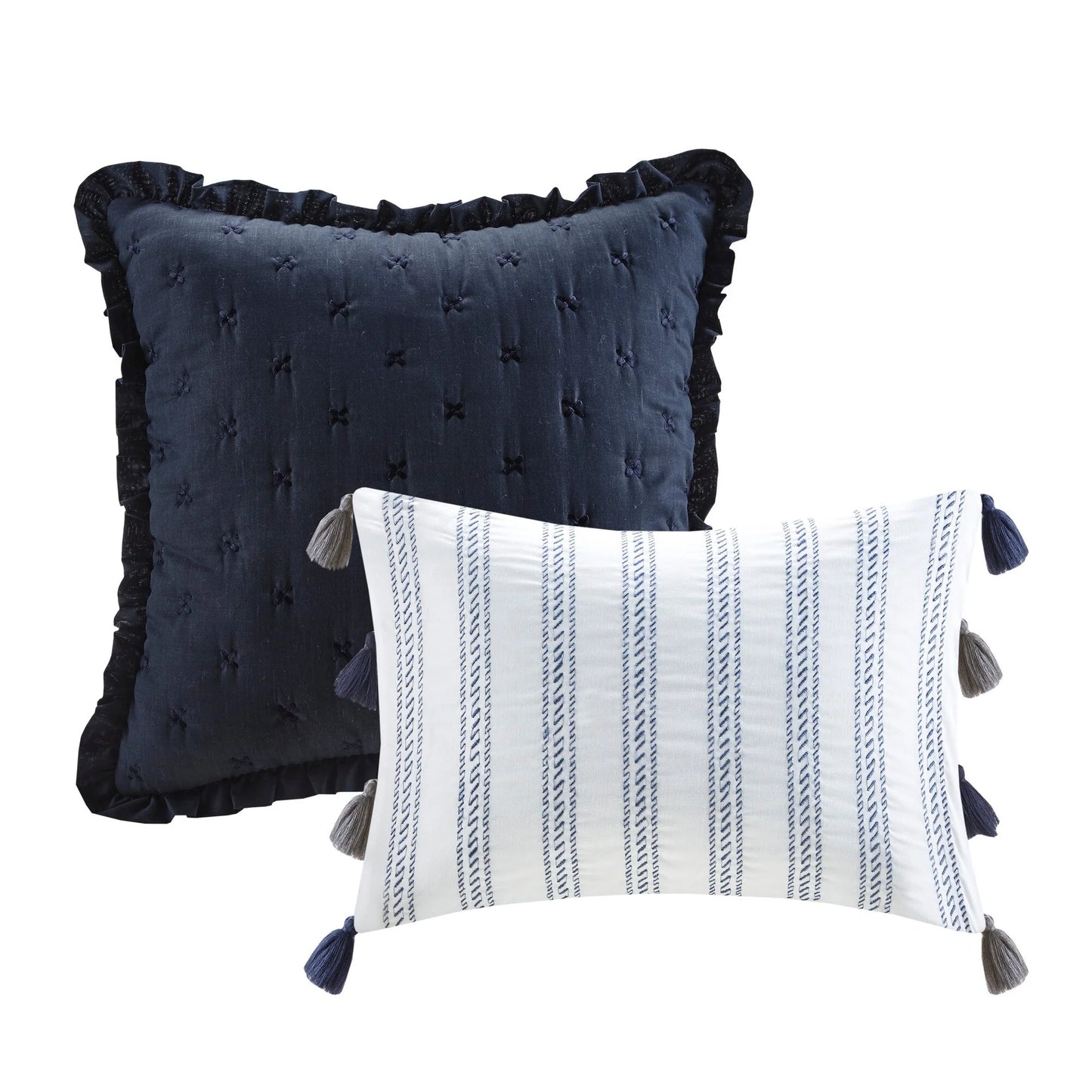 Madison Park Kalina Dark Blue 8 Piece Cotton Printed Reversible Comforter Set