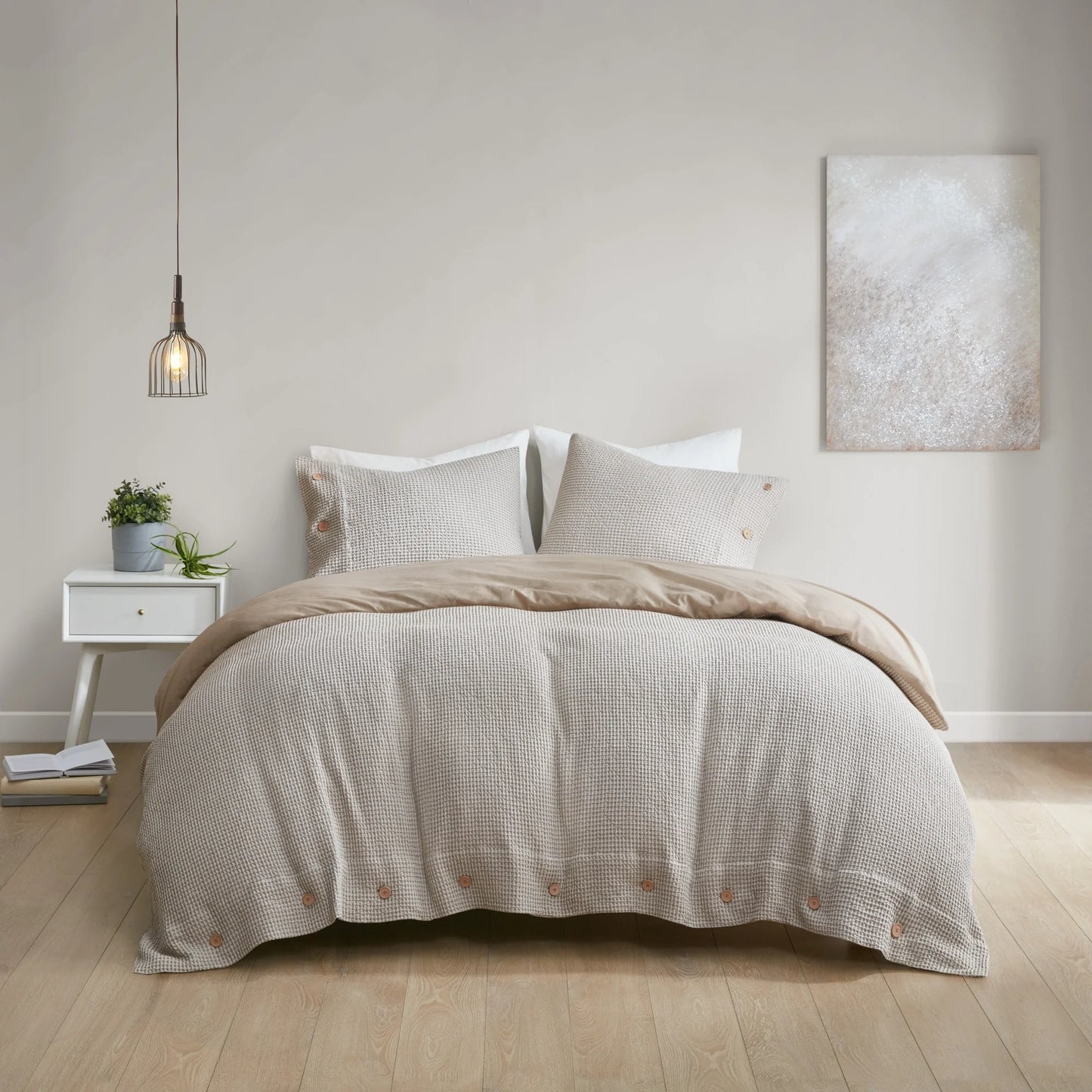 Adalyn 4 Piece Cotton and Rayon from Bamboo Blend Waffle Weave Comforter Cover Set w/removable insert by Clean Spaces