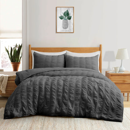 3-Piece Seersucker Bubble Ruffled Chic Textured Comforter Set, Lightweight Bedding Set