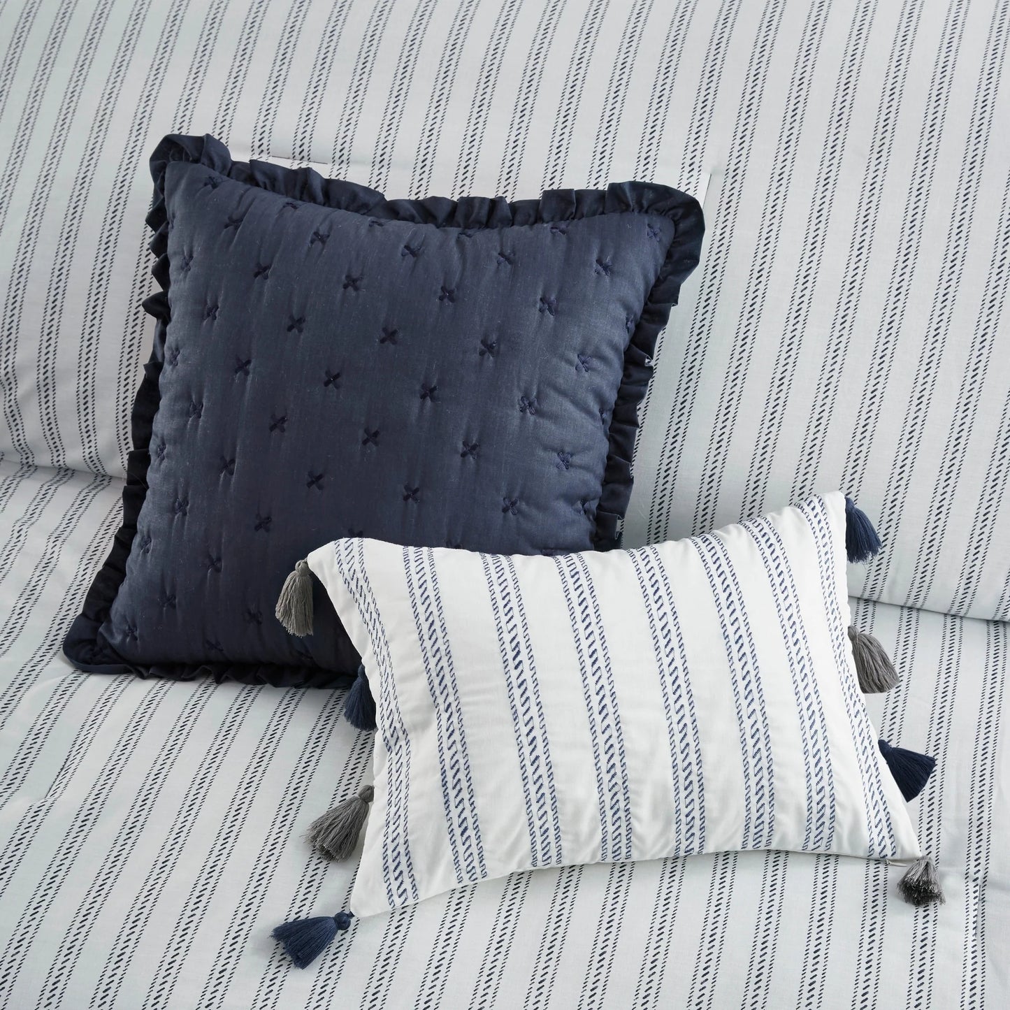Madison Park Kalina Dark Blue 8 Piece Cotton Printed Reversible Comforter Set
