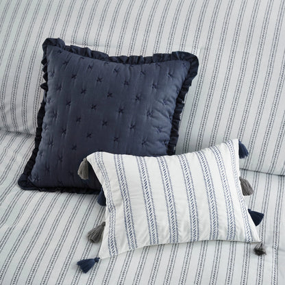 Madison Park Kalina Dark Blue 8 Piece Cotton Printed Reversible Comforter Set
